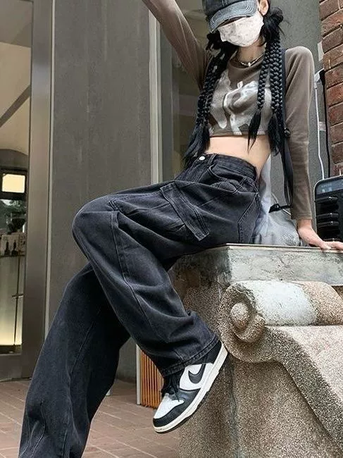 Осенние джинсы, брюки, цветные leggins, американский стиль, высокая посадка, свободный прямой крой
