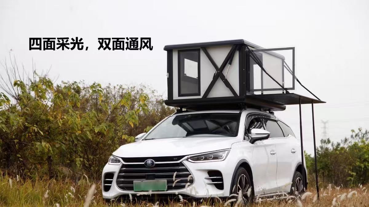 Ultra-thin 10cm hard-top aluminum alloy car roof tent, triangular elevated outdoor camping tent for vehicle-mounted use