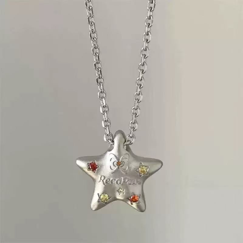 Irregular Moon Star Pendant Necklace Liquid Lava Chain For Women_voghion.com