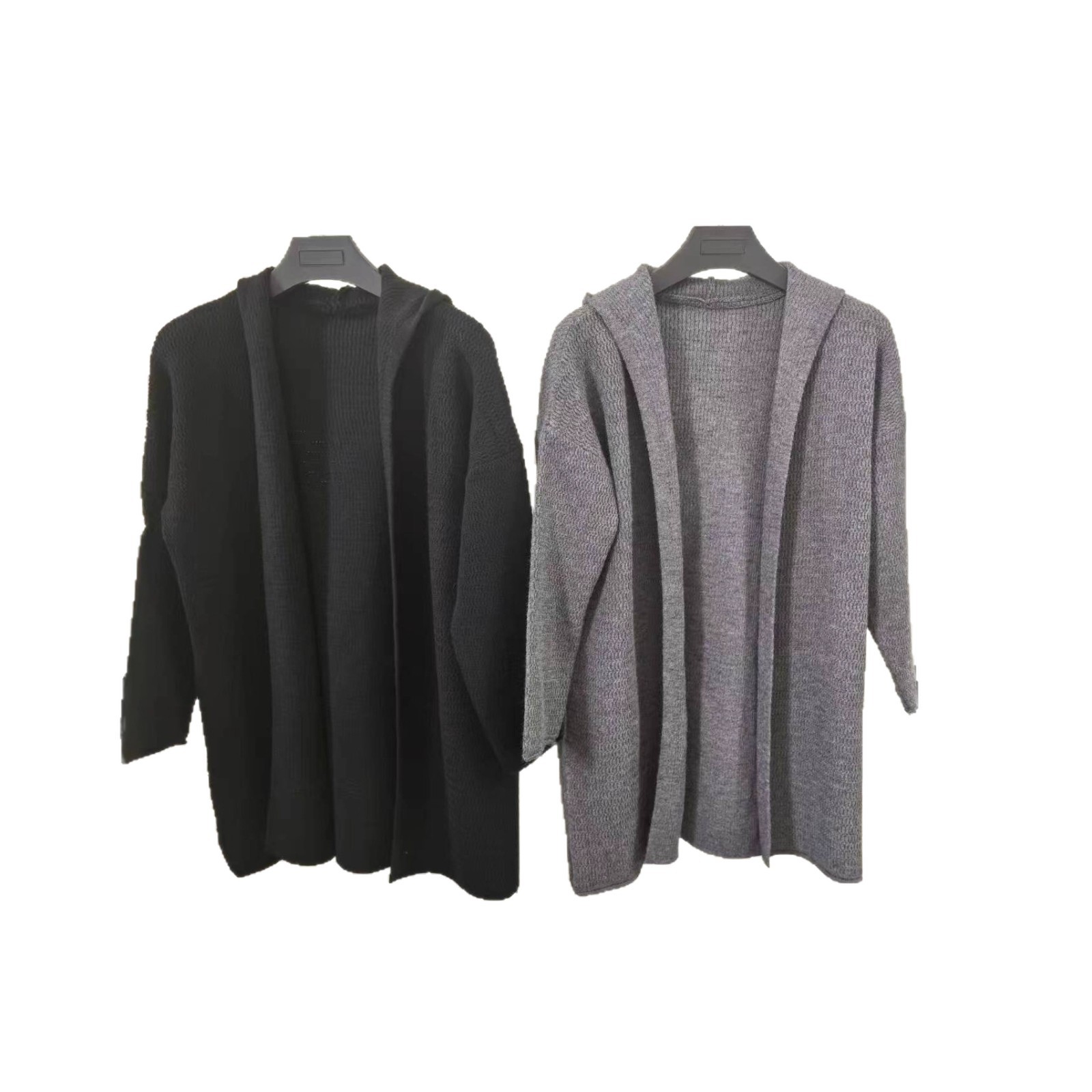 2025 otoño y invierno nuevo estilo coreano de mujer gris suéter con capuz chaqueta larga suelta cardigan de punto perezoso