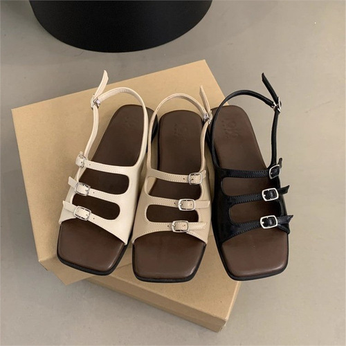 Fashionable women's summer new retro French fairy style beach seaside stylish soft flat Roman sandals
