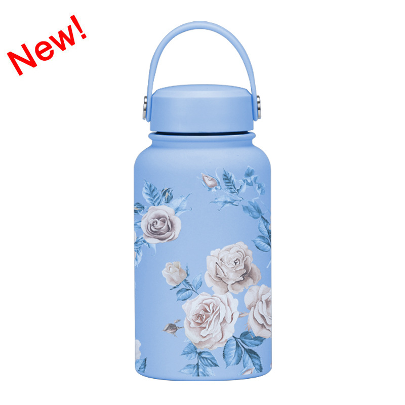 Nueva transfronteriza 650ml taza de vacío de boca ancha portátil de vacío niños estudiante deportes hervidor de agua de impresión al aire libre taza