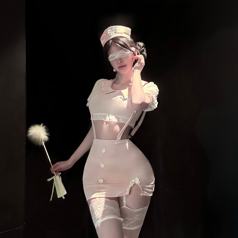 Sexy Lingerie with a Pure and Alluring Style, Pink and White Cosplay Nurse Outfit, Playful and Alluring Backless Set for Girls Qqny