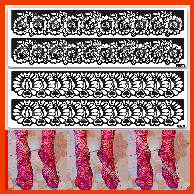 Cross-Border African Henna Hollow Tattoo Template Large Image Foot Nail Flower Template Temporary Tattoo Foot Hand Flower Tattoo