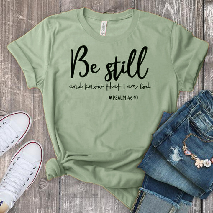 Cross-Border New Solid Color Be Still Letter t European and American Trendy Street English Short-Sleeved T-Shirt Wholesale