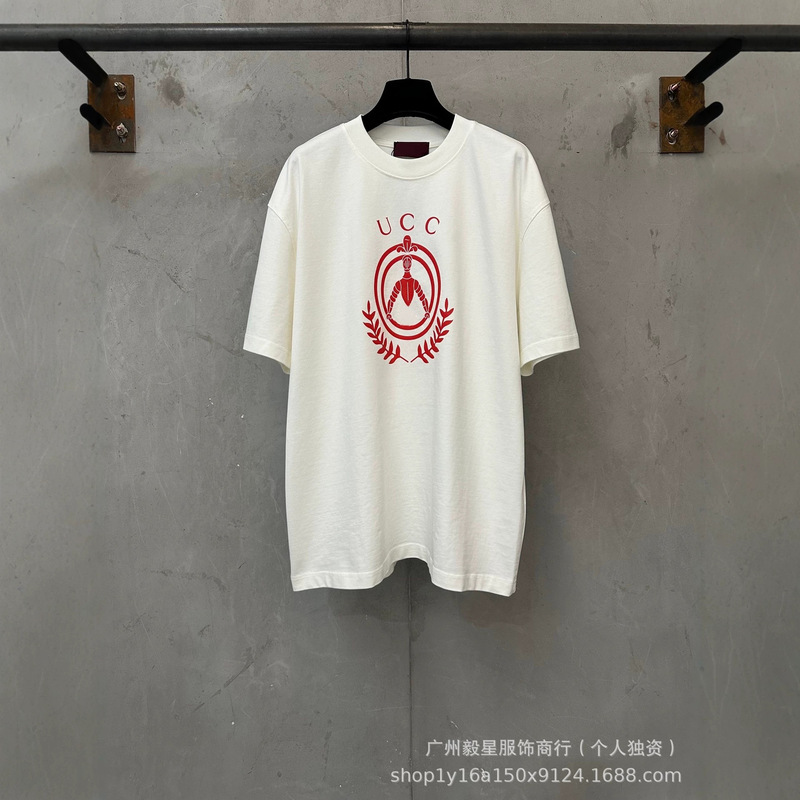 Cross-border in-stock 26ss heavyweight 400g G-brand knight badge print short-sleeve T-shirt, thick and casual, unisex Cross-border in-stock 26ss heavyweight 400g G-brand knight badge print short-sleeve T-shirt, thick and casual, unisex
