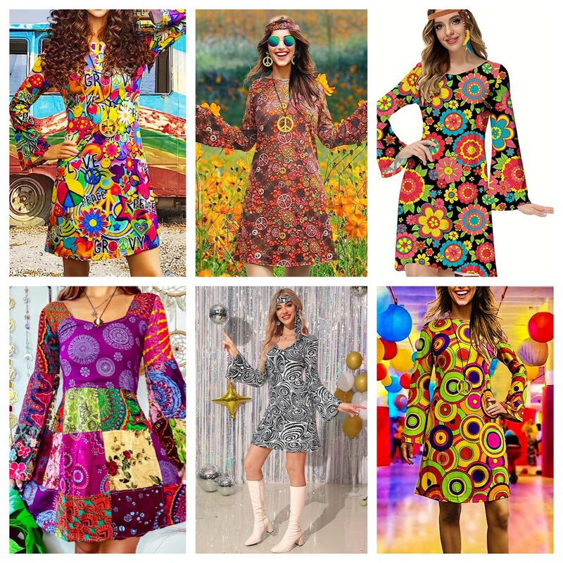 Customized Amazon Cross-Border New European and American Clothing Holiday Style Retro Hippie Clothing with Headscarf Women's Dress