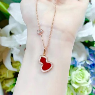 European-Chinese Style Gourd Necklace Women's Korean Style Simple Collarbone Chain Red Fritillaria Diamond Pendant Valentine's Day Gift High-grade