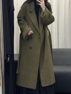 New autumn and winter long double-sided wool coat for women Korean double-breasted belt loose thickened warm woolen coat