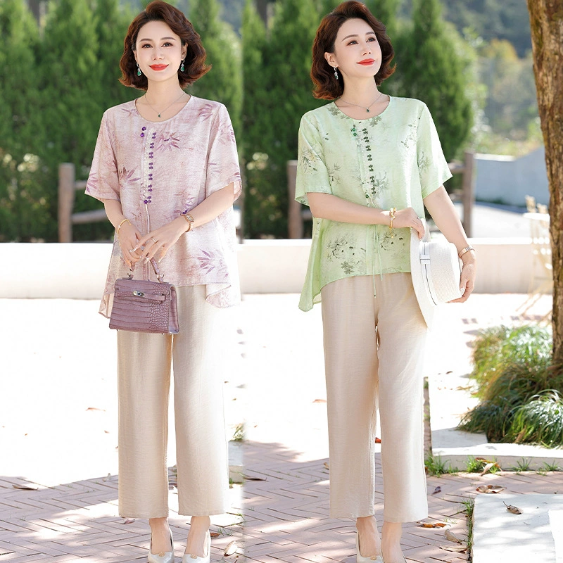 2025 весна и осень мама мода минус возраст трикотажная рубашка весна и осень новая средняя и пожилая женщина осенний темперамент топ с круглым вырезом