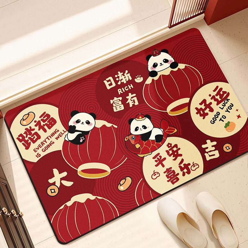 Red Festive Diatom Mud Bathroom Floor Mats Household Diatom Mud Bathroom Door Mats Absorb Water and Are Stain-Resistant Red Door Mats