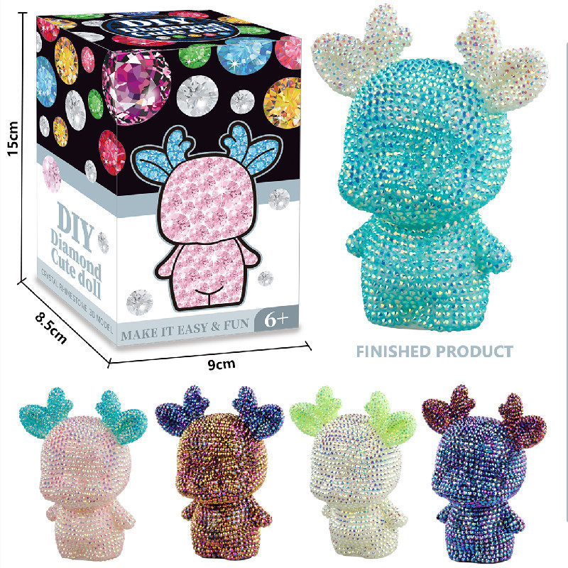Adorno de resina con diamantes DIY, figuras de oso, unicornio y ciervo decoradas con cristales, manualidad artesanal brillante