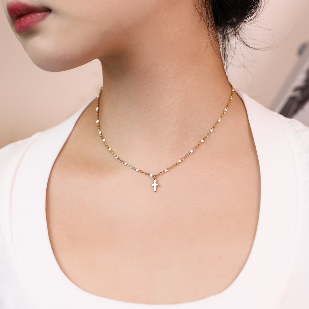5g Weight Pendant Necklace Classification 1 Piece Quantity Daily, Street Occasion Stainless Steel, Titanium Steel Material Cross Pattern Women's Gender Enamel, Plating Design Simple Style Style Stainless Steel Titanium Steel Simple Style Cross Enamel Plating Pendant Necklace 11