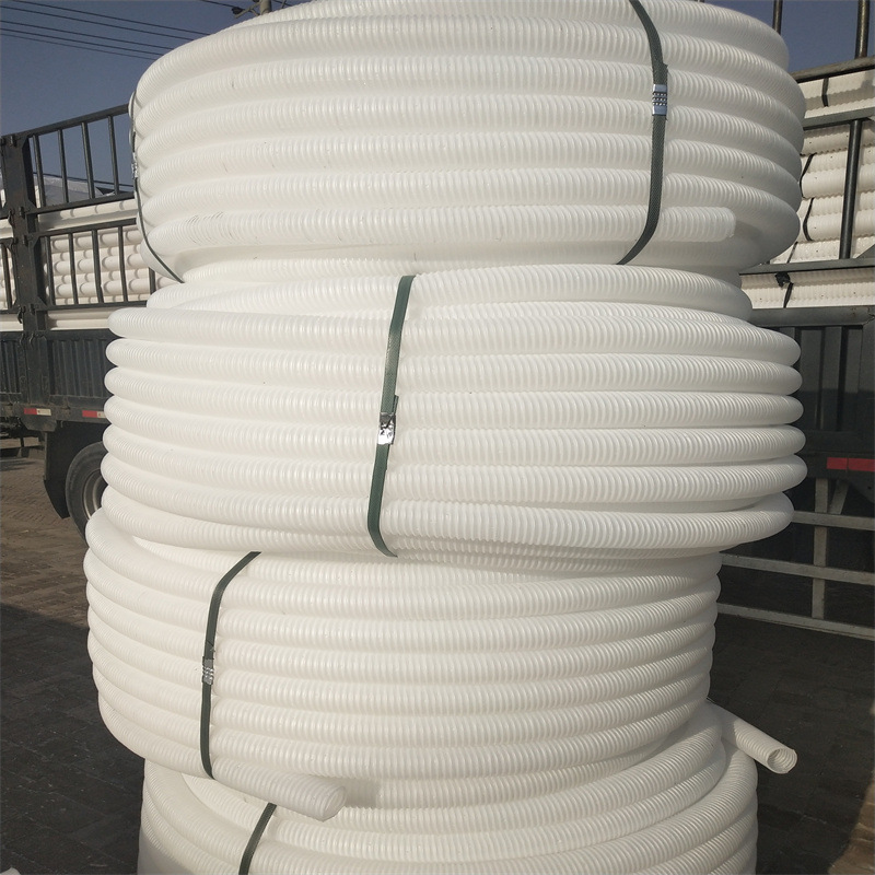 厂家批发110HDPE白色双壁通讯波纹管 110打孔渗水隧道用波纹管材