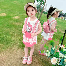 2026夏季多巴胺女童连衣裙新款儿童短袖假两件夏装可爱裙子
