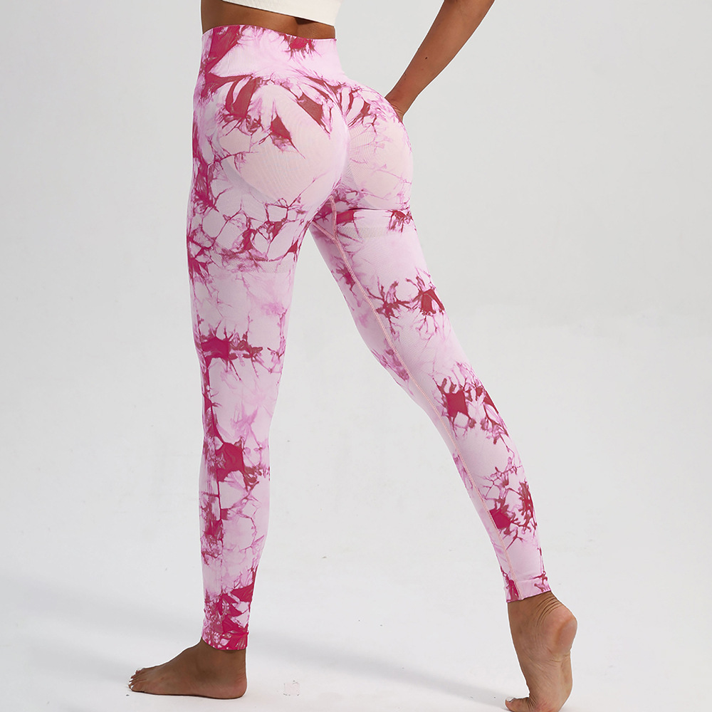 Transfronterizo sin costuras teñido pantalones elásticos de cintura alta secado rápido de cintura alta nueve puntos de mel桃 hips pantalones deportivos