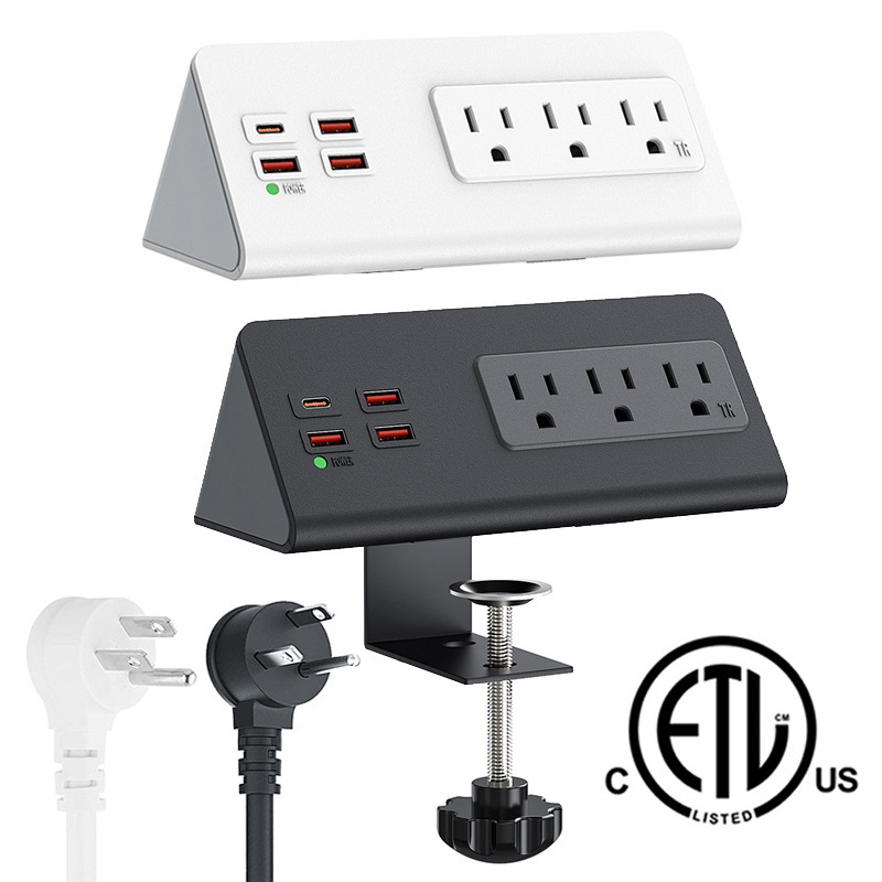 专供外贸美标电源夹桌插座配USB20WPD快充可扭转固定台湾桌面插座