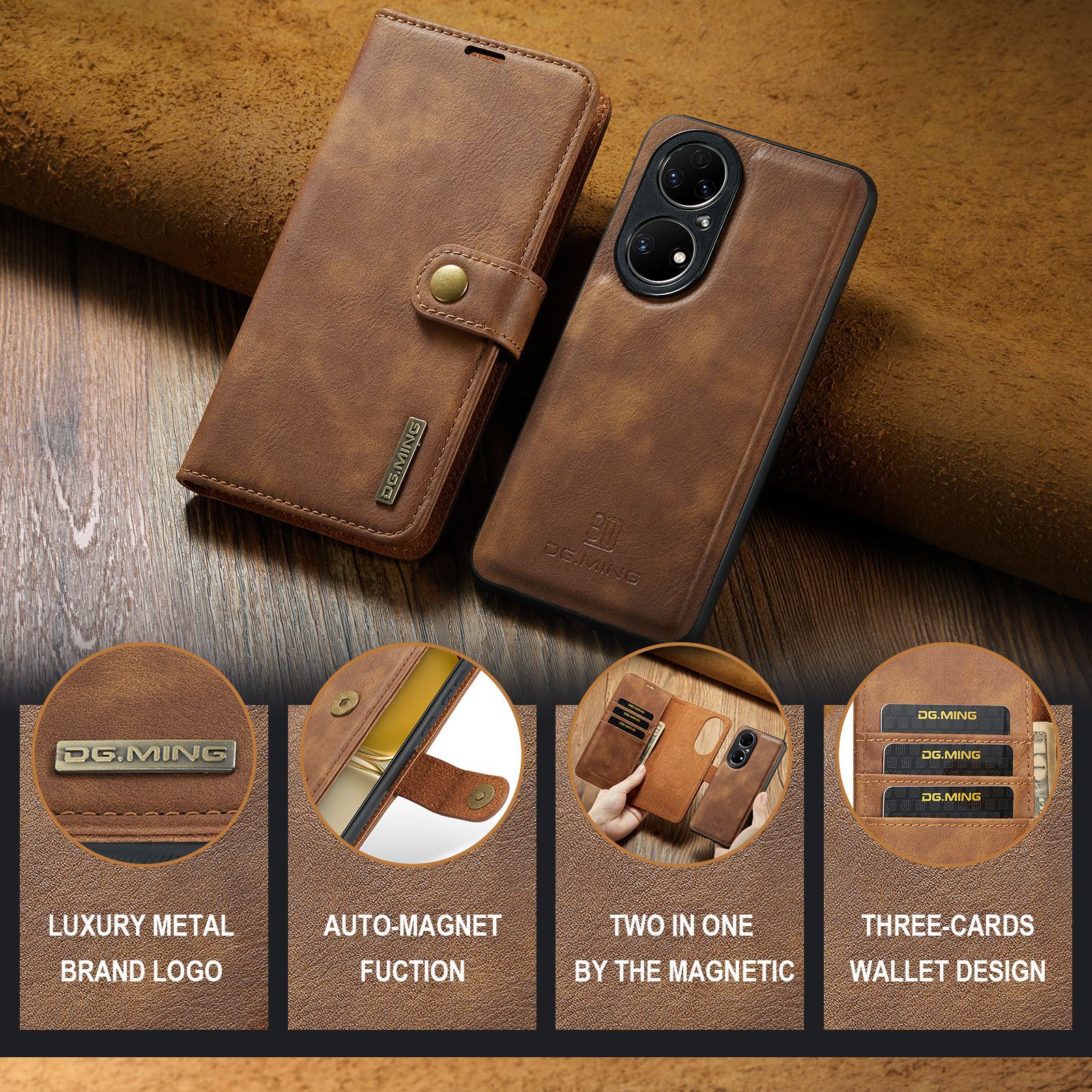 Magnetische Handyhülle Aus Leder Für Huawei P50 Und P50 Pro_voghion.com