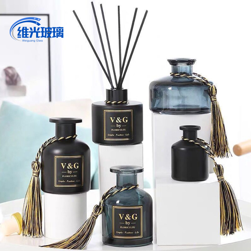 玻璃香薰瓶空瓶大肚瓶时尚无火藤条香薰瓶摆件黑色香薰精油瓶现货