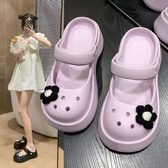 厚底兩穿瑪麗珍洞洞鞋女夏季外穿踩屎感包頭拖鞋休閒百搭2024新款