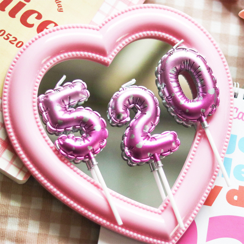 Ins Korean 520 Valentine's Day Cake Decoration Vela Rosa Globo Vela digital Vela rosa de un año Adornos
