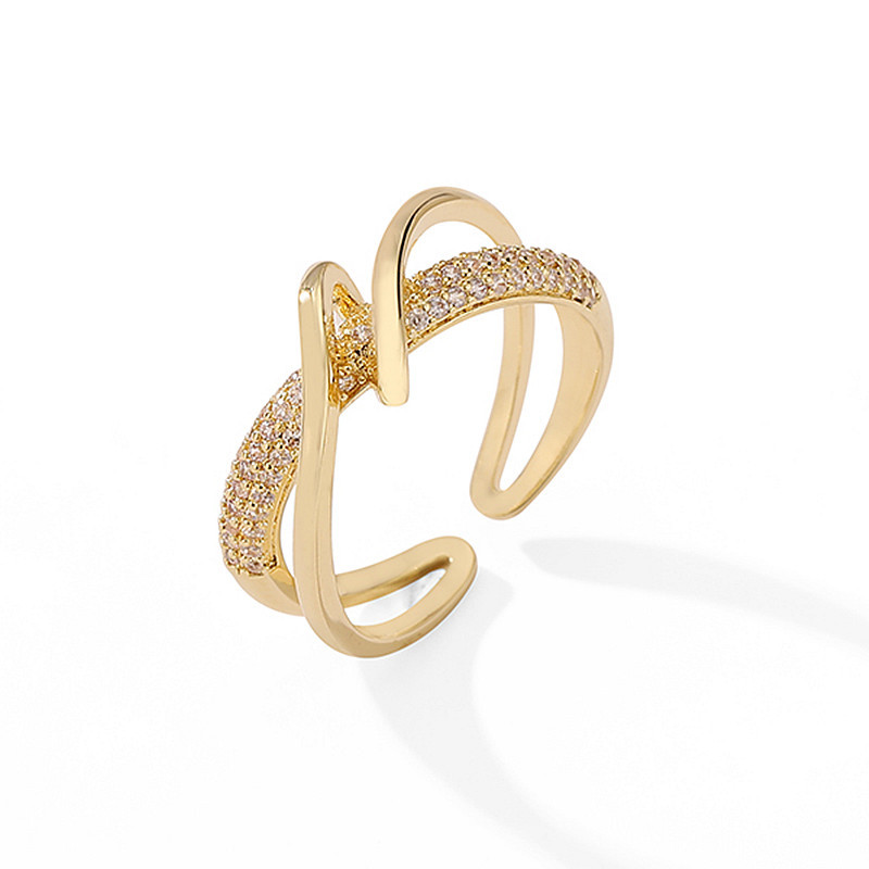 Anillo chapado en oro de 18 quilates, estilo minimalista de lujo ligero, diseño geométrico moderno, abierto, joyería de moda para el dedo índice para mujer.