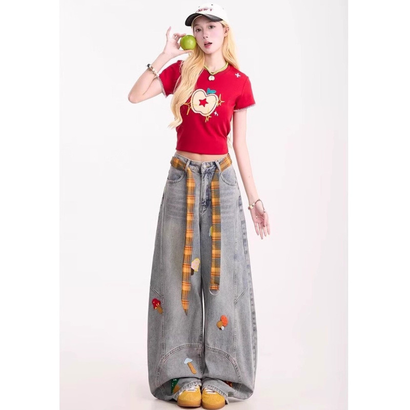 Japanese Style Trendy Fashion Versatile Wide-Leg Pants New Simple Ins Lazy Harajuku Artistic Design Denim Japanese Style Trendy Fashion Versatile Wide-Leg Pants New Simple Ins Lazy Harajuku Artistic Design Denim