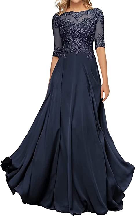Nuevo Comercio exterior Amazon popular vestido de noche de encaje cuello redondo elegante adelgazamiento gasa largo piso-longitud vestido de banquete
