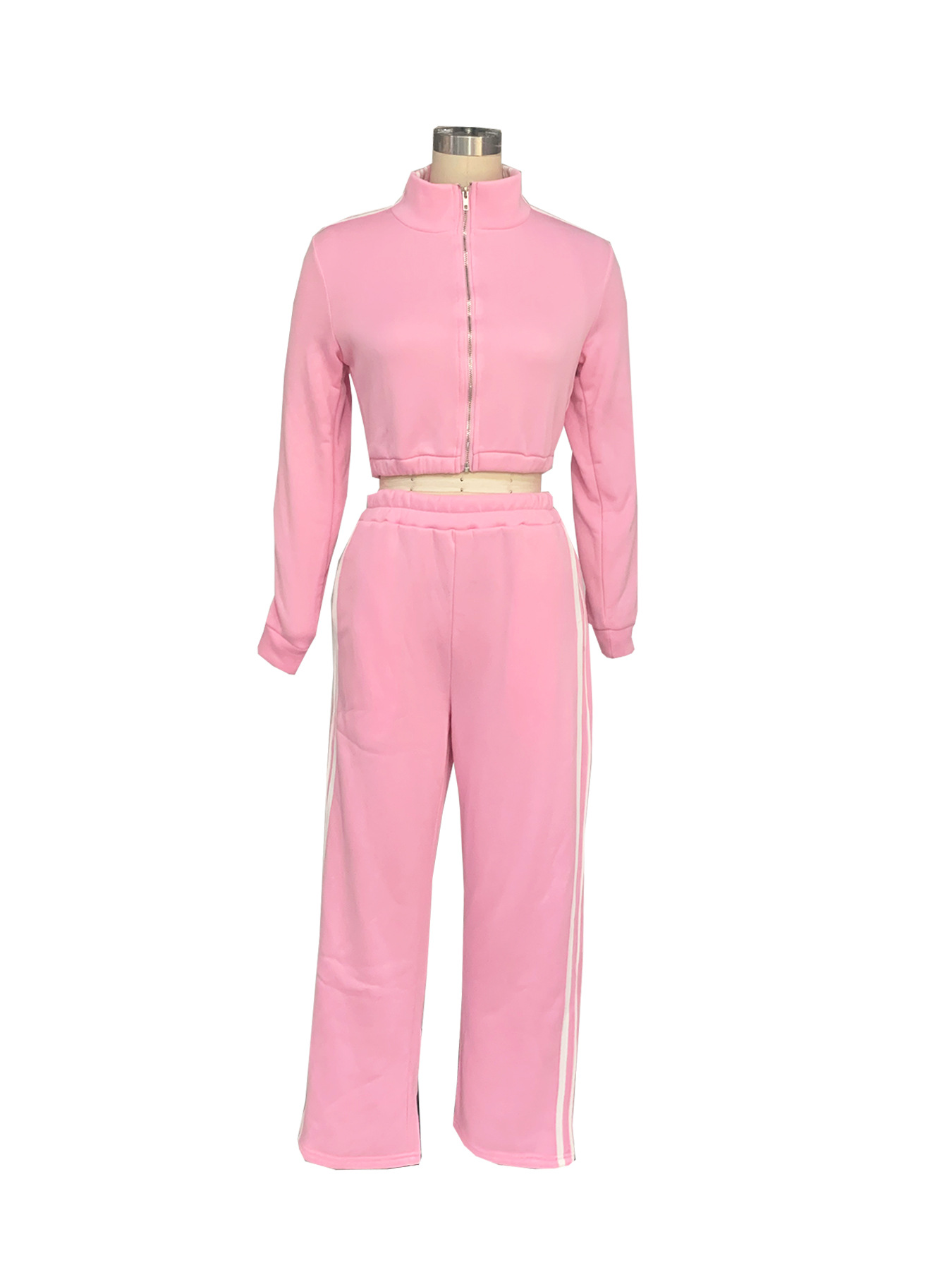 Abbigliamento da donna Completo a righe Cerniera Maglione spesso Casual Pendolare Due pezzi Set_voghion.com