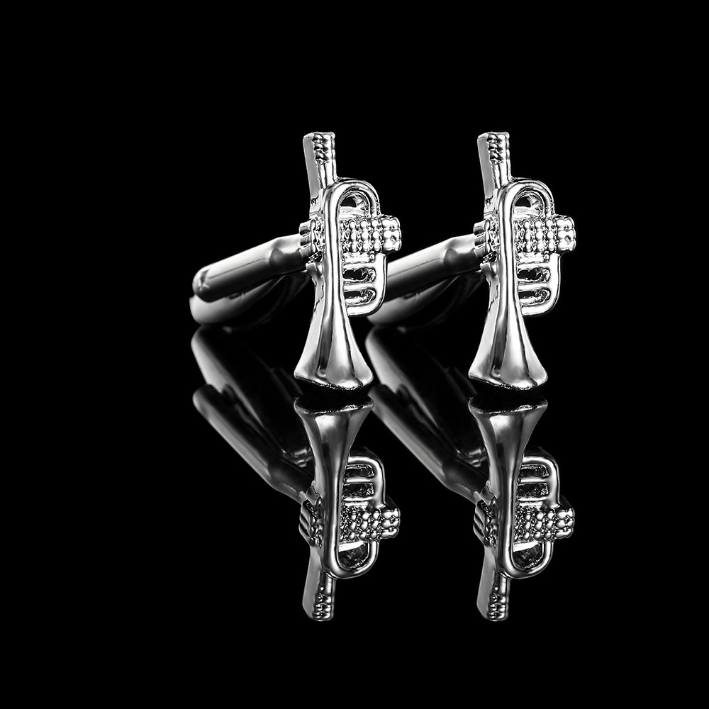 Moda europea y americana nota musical conjunto tambor violín piano guitarra forma metal mancuernas francés camisa mancuernas en stock