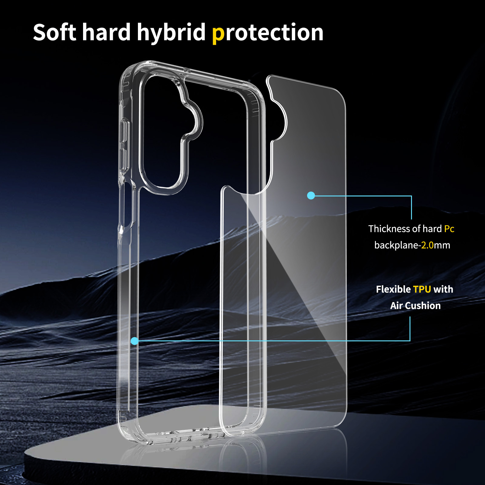 Aplicable Samsung A17A16A26 acrílico transparente dos en uno 2.0mm anti-caída TPU PC funda protectora fábrica