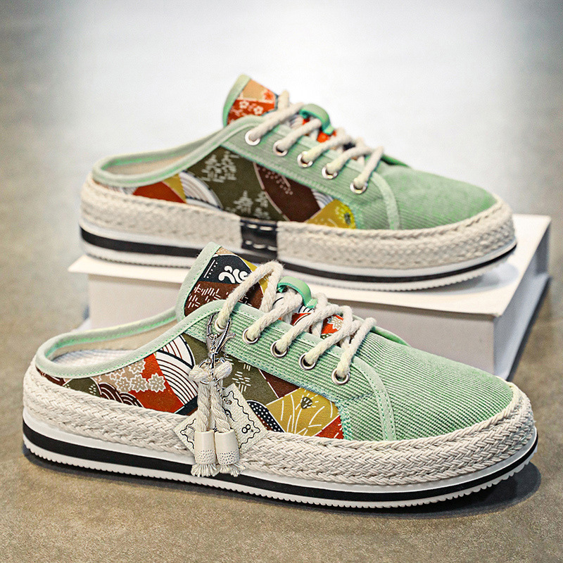 Zapatos de lona medio arrastre para hombre 2025 nuevas zapatillas de deporte casuales de verano delgadas, transpirables, zapatos de tela de trabajo perezosos