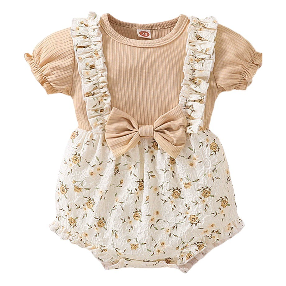 Летний стильный детский комбинезон А с короткими рукавами и цветочным принтом, двухсекционный треугольный костюм для ползания, Мальдай, хаки