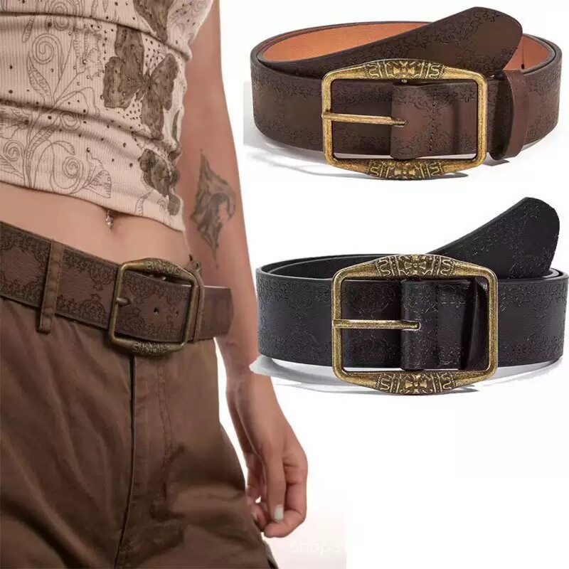 Trendy New Retro Embossed Belt for Women, Summer Vintage Ethnic Style Fashion Belt, Versatile with Y2K High-End Feel