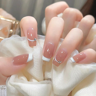 White Gentle White Line Stack Drill Nail Art French Chinese European Square Wearing Nail Pieces Fake Nail Stickers