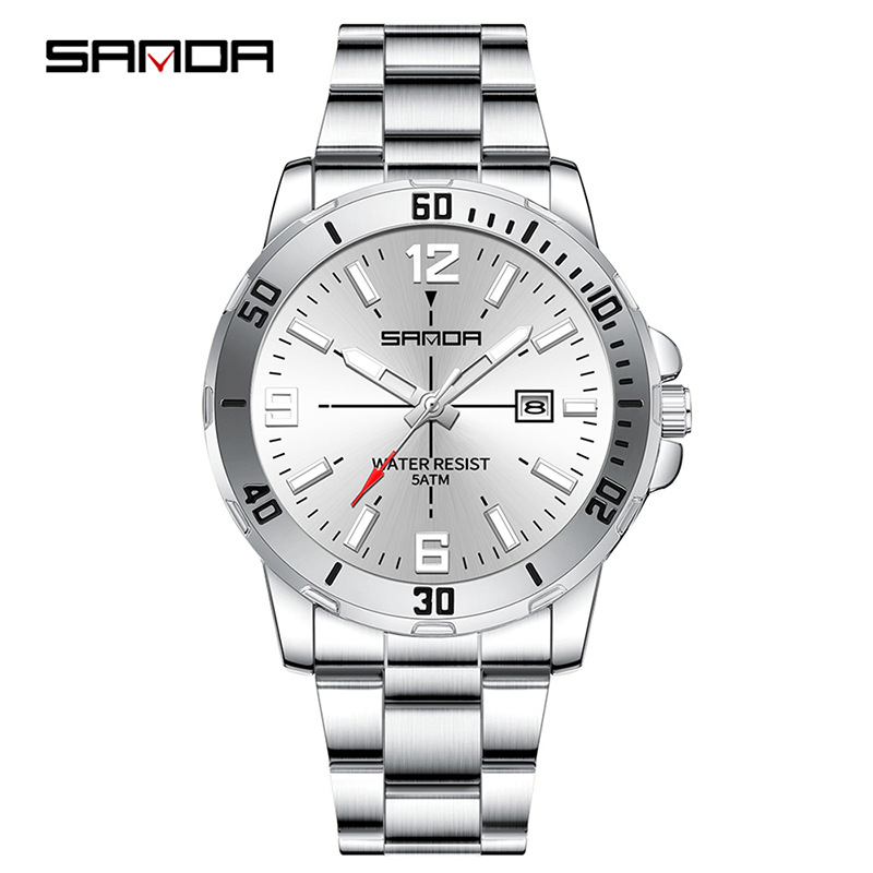 SANDA Explosive Advanced Sense Watch Multi-function Waterproof Quartz Watch Three-eye Six-pin Business Steel Band Men's Wristwatch