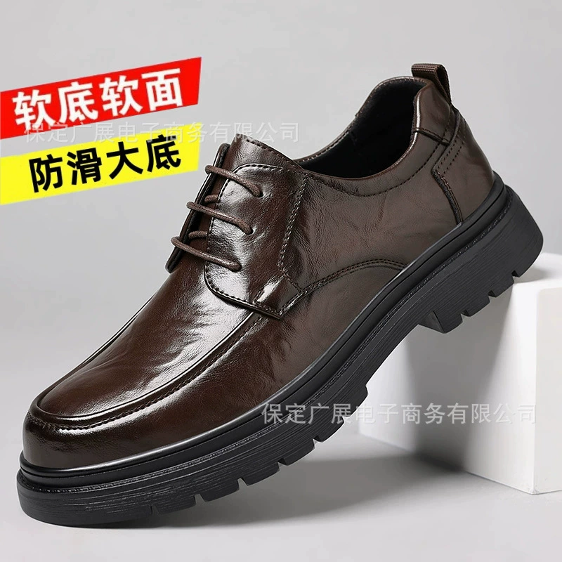Мужская обувь 2025 весна новая повседневная маленькая кожаная обувь бизнес-орфальная мужская английская ретро повседневная обувь мягкая подошва мягкая лапша