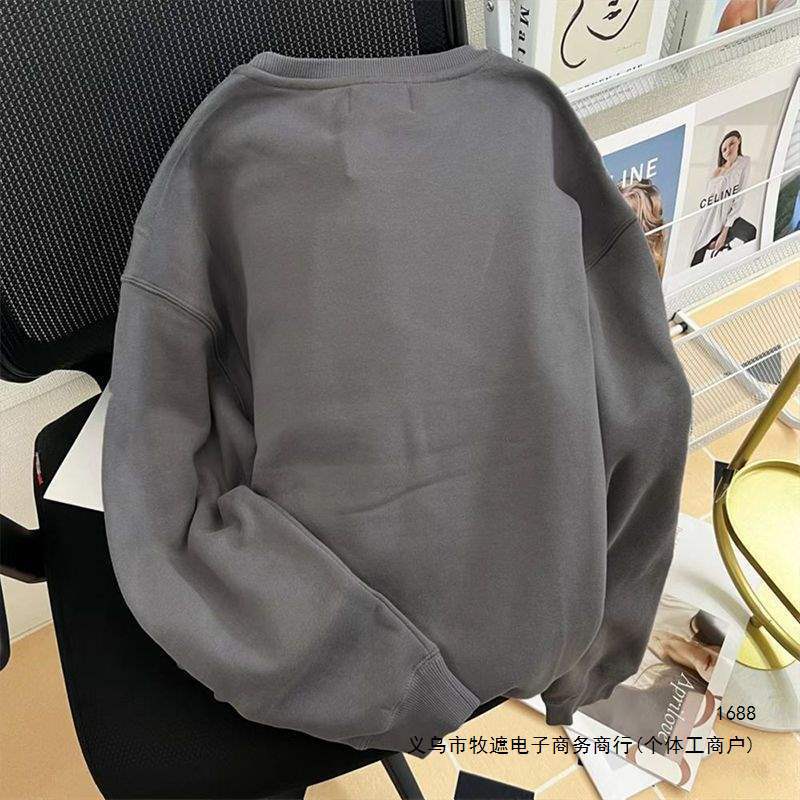 Round-neck sweatshirt, unisex, American vintage style, autumn/winter, high-street print, loose fit, versatile, fleece-lined, trendy boyfriend-style top