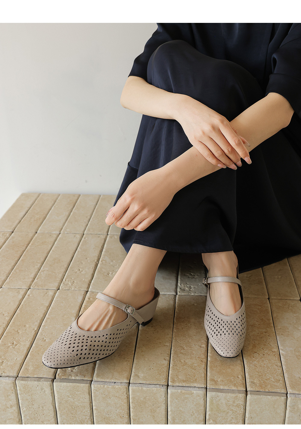 Sandal cao gót nữ hở mũi quai ngang gót 6 cm — đen chi tiết 6