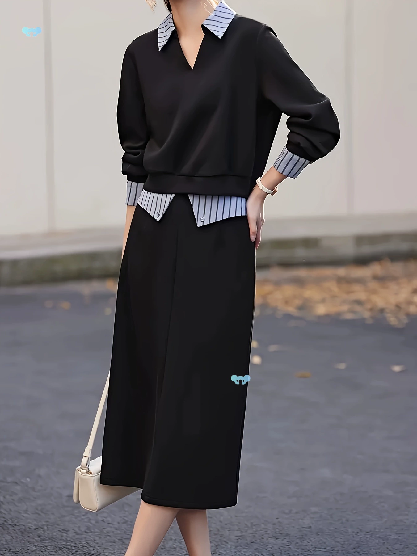 Женский элегантный комплект юбки с V-образным вырезом из полиэфирного трикотажа (для трансграничной торговли)