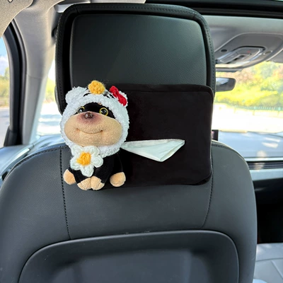 Car Tissue Box Hanging Cute Car tissue box/set - plush-tissue-box-black-cat-hat-yellow-flowers-bee-dog