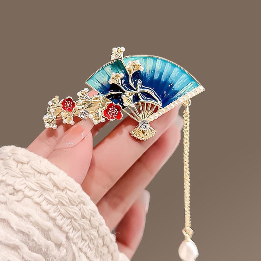 레트로 매화 부채 머리핀