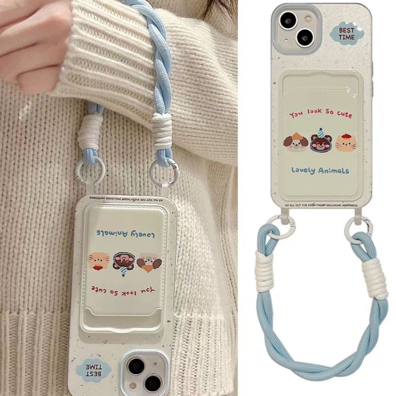 Three Little Bears Card Holder Apple 17 Pro Max Phone Case 12 Female 11 New Model 16 Creative Lanyard New Soft Case 15