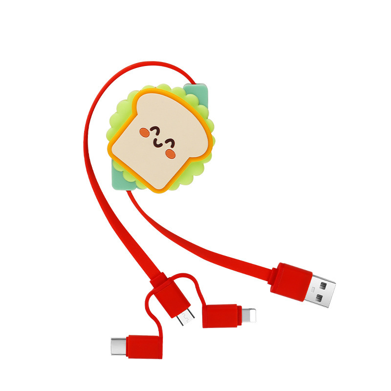 クリエイティブトースト三合一伸縮ケーブルかわいい携帯癒し三合一伸縮適用華為充電線|undefined