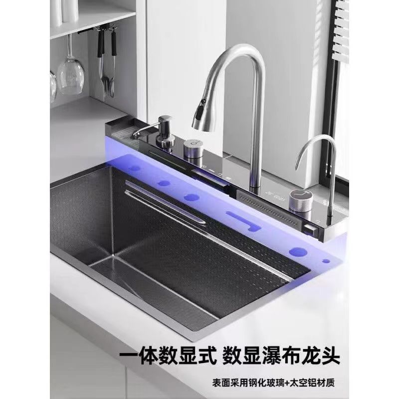 优选厨卫超厚6.0鲸鱼飞雨瀑布304厨房蜂窝水槽数显不锈钢洗菜盆|undefined
