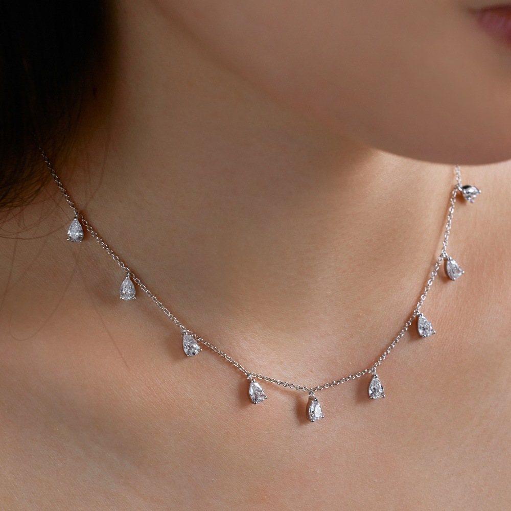 Pendant Necklace Classification 925 Sterling Silver Zircon Plating Inlay Water Droplets Pendant Necklace