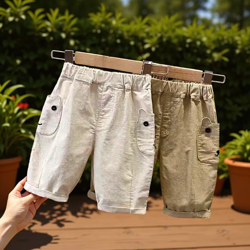 Boys' Summer Cargo Shorts Children's Knee-Length Thin Casual Pants Toddler Cartoon Pocket Shorts