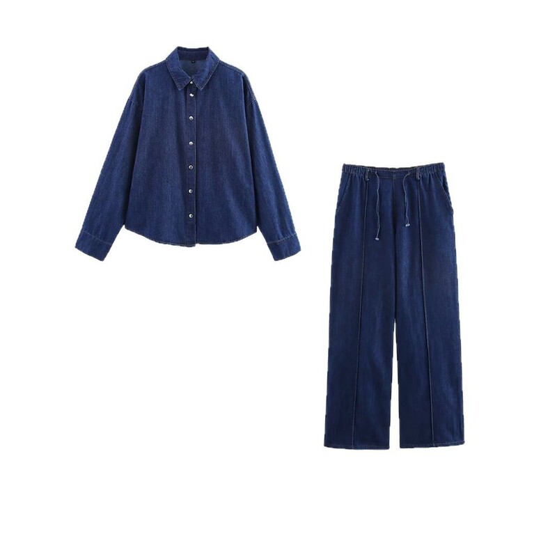 European and American Style Women's Clothing 2025 New European and American Fashion Loose Denim Shirt Pants 4083024 4083023