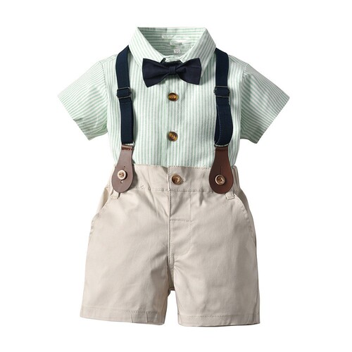 Cross-border baby boy gentleman dress summer new classic striped short-sleeved shirt shorts suit boy performance clothing