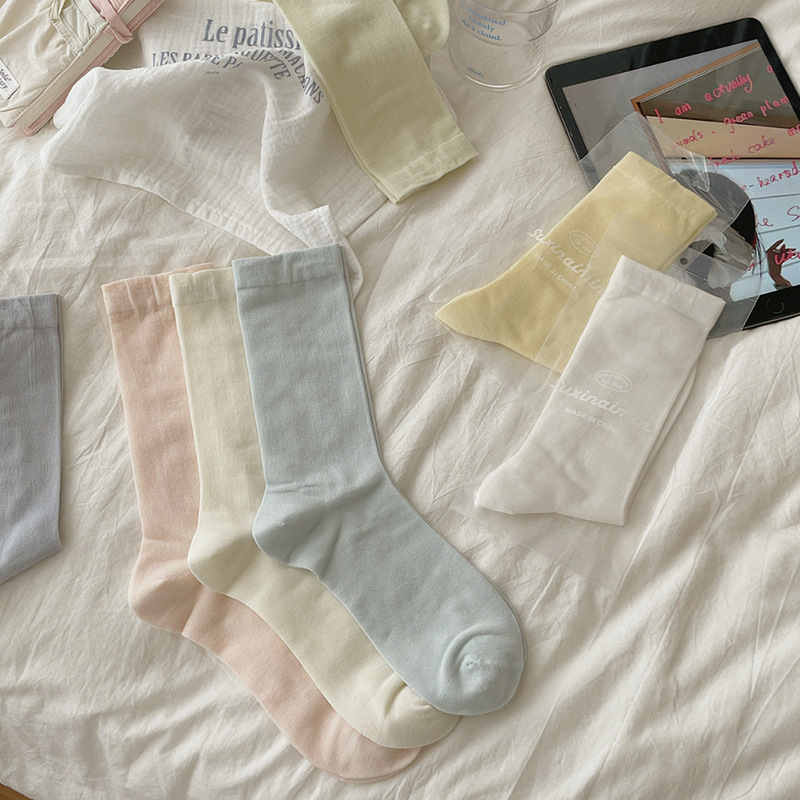 suxinaimin Mulberry Silk Socks Women's Spring and Summer Thin Fresh and Slimming JK Style Instagram Style Trendy Mid-Tube Stacked Socks